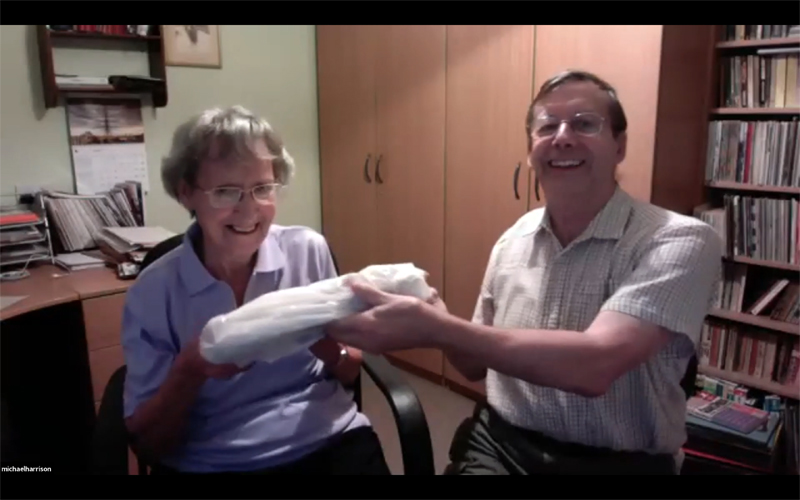 Val receiving the present